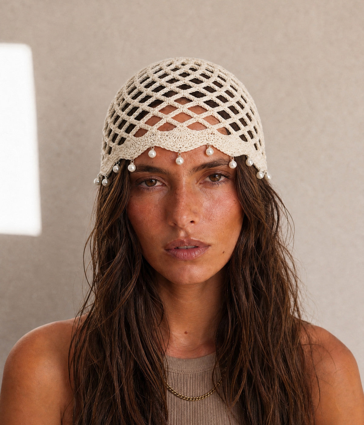 PEARL CROCHET CAP.